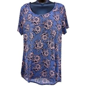 Lularoe Blue Floral Scoop Neck Short Sleeve High Low Top Size XL